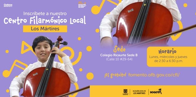 Imagen con invitación inscripciones para niños y niñas que deseen aprender música en el Centro Filarmónico Local de Los Mártires