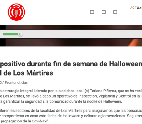 Balance positivo durante fin de semana de Halloween en la localidad de Los Mártires