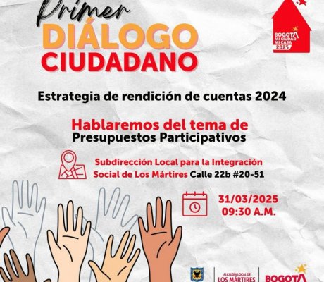 Foto con texto invitando al Primer Diálogo Ciudadano sobre Presupuestos Participativos