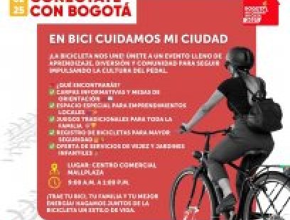 Banner informativo sobre el evento "En Bici Cuidamos Mi Ciudad" durante la jornada del día sin carro
